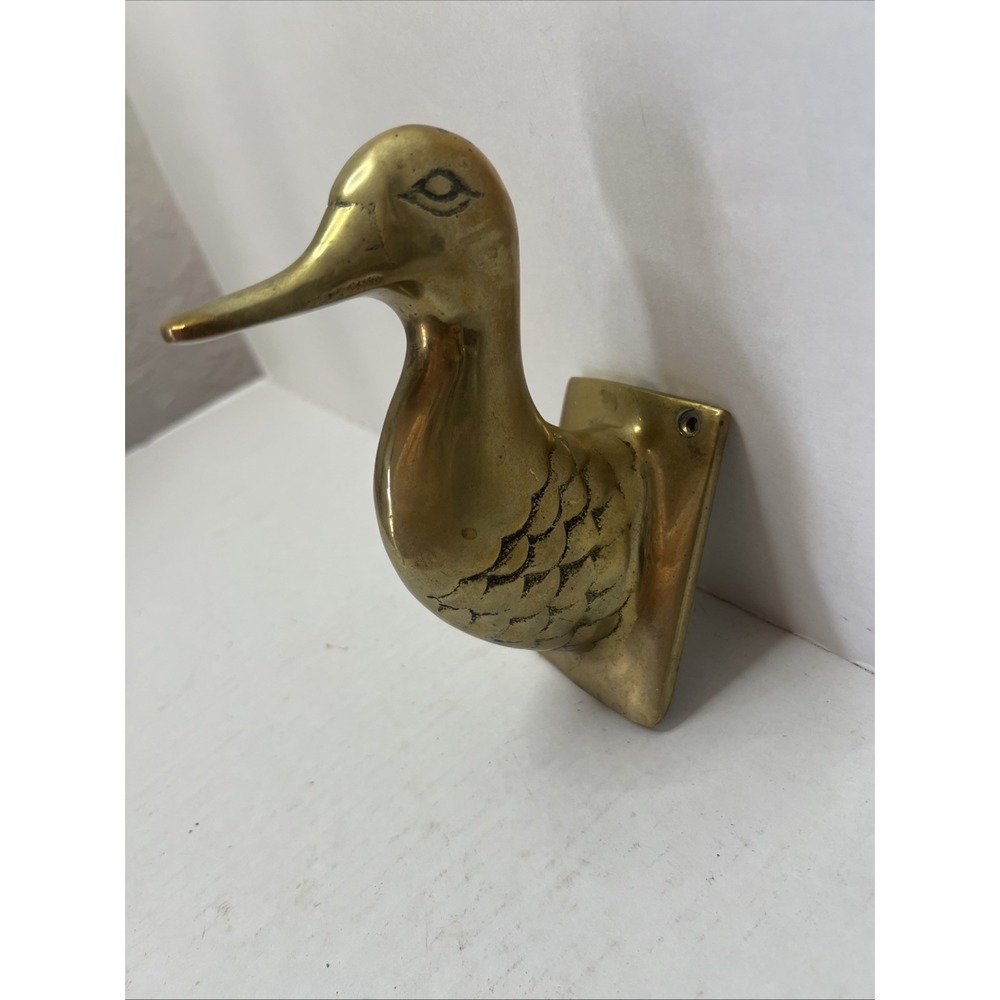 VTG NICE Heavy Brass Duck Fowl Bird Entryway Hook Wall Mount Coat Hat Hook